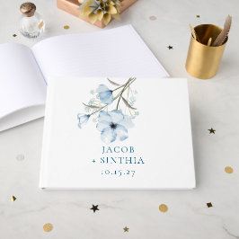 Libro De Visitas Boda Azul Polvoriento Chic Elegante Moderno