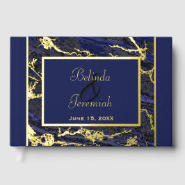 Libro De Visitas Boda azul Relieve metalizado dorado y marina
