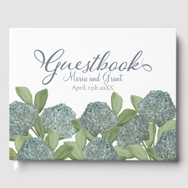 Libro De Visitas Boda azul turbio Hydrangea Floral botánica (Anverso)