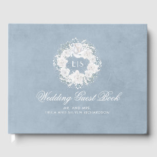 Libro De Visitas Boda azul turbio y blanco en el aliento del bebé