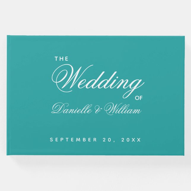 Libro De Visitas Boda Azul Turquesa Simple Script Caligrafía (Anverso)