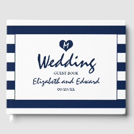Libro De Visitas Boda azul y blanco de la Marina de Moda moderna