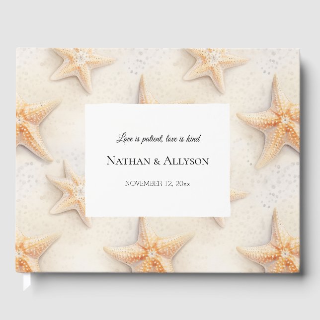 Libro De Visitas Boda Beach Starfish Ocean Cream Peach (Anverso)