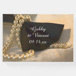 Libro De Visitas Boda Black Bow Tie and White Pearls