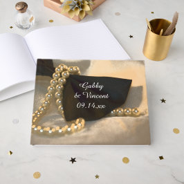 Libro De Visitas Boda Black Bow Tie and White Pearls
