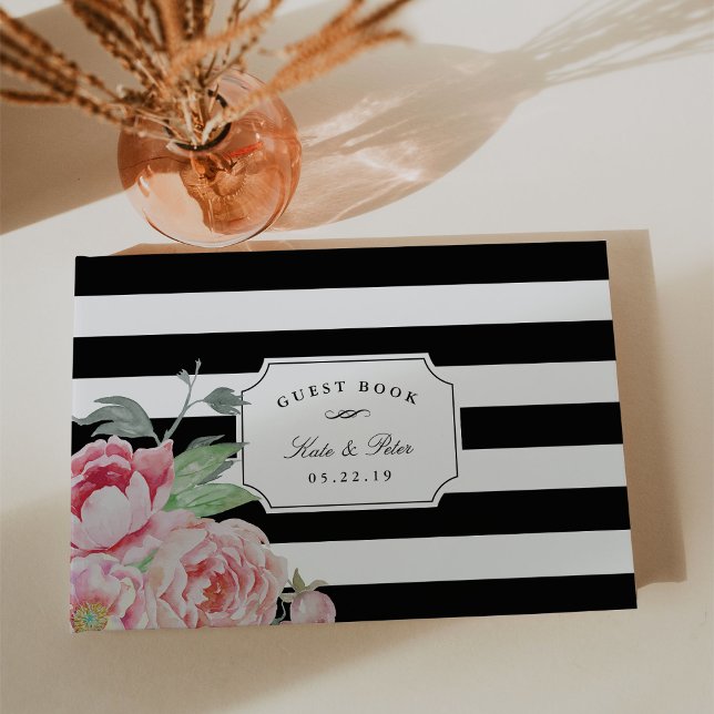 Libro De Visitas Boda Black Stripe & Antiguo Peony (Subido por el creador)