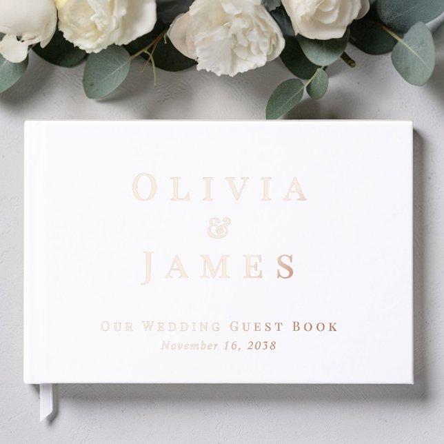 Libro De Visitas Boda Blanca Elegante (Elegant White Wedding Foil Guest Book)