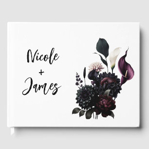 Libro De Visitas Boda Blanca Floral Romántica Oscura y Melancólica