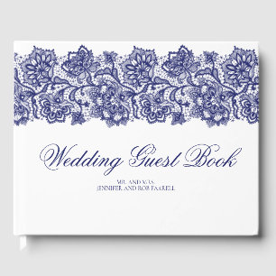 Libro De Visitas Boda blanco elegante de la corona azul de la marin