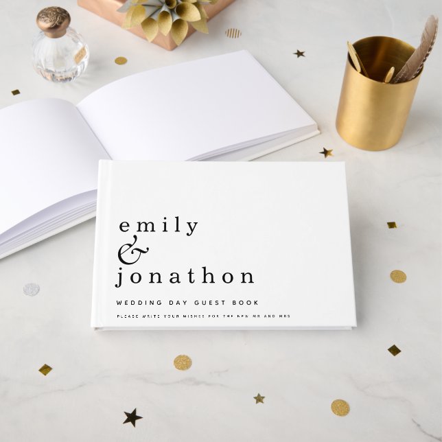 Libro De Visitas Boda blanco negro Minimalista simple (Anverso Abierto)