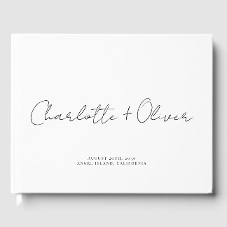 Libro De Visitas Boda blanco personalizado de guión minimalista