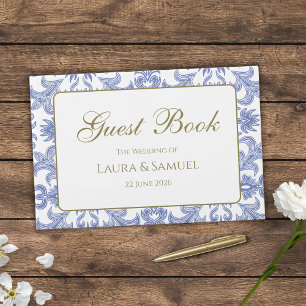 Libro De Visitas Boda blanco y azul suave de estilo vintage