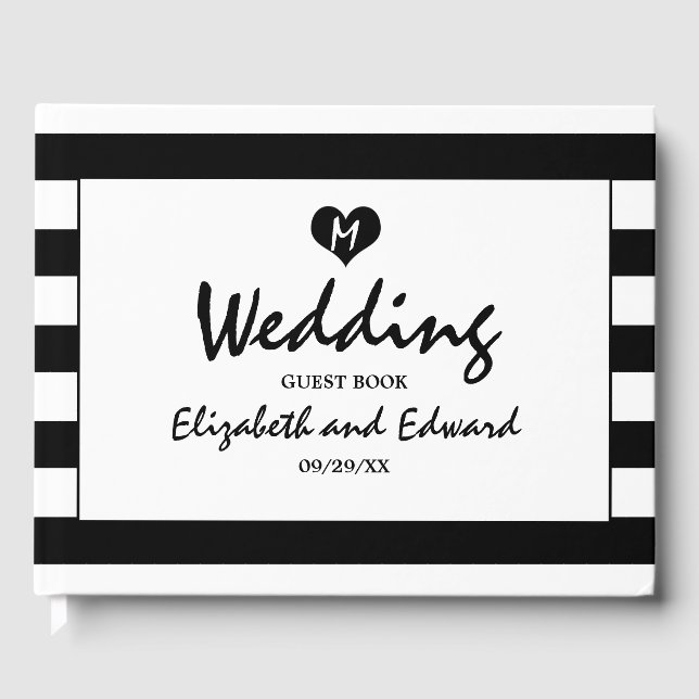 Libro De Visitas Boda blanco y negro de Moda moderna (Anverso)