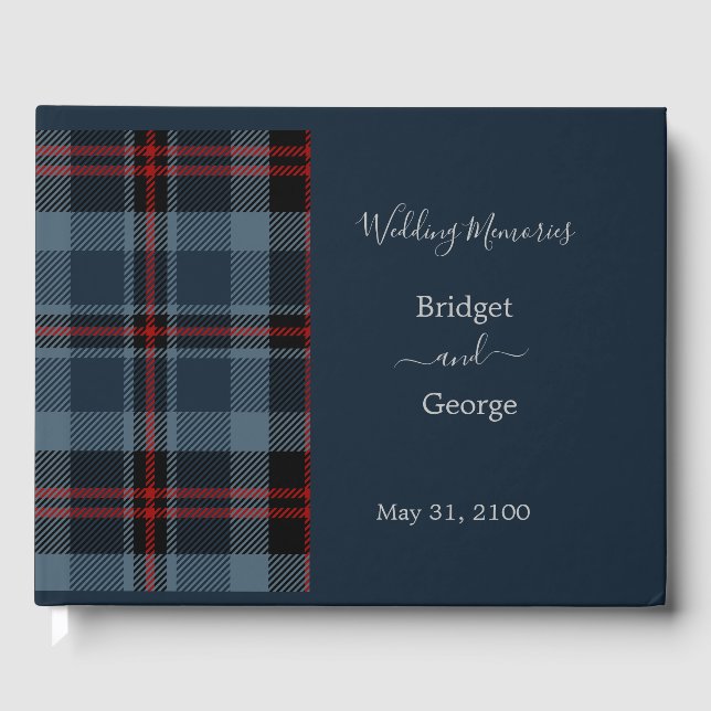 Libro De Visitas Boda Blue Rustic Scottish Tartan (Anverso)