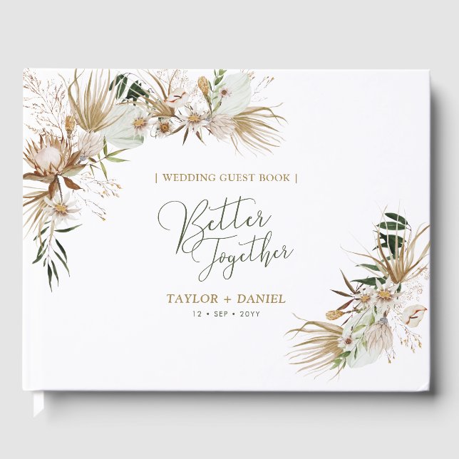 Libro De Visitas Boda Boho Bohemiano Verde y Oro (Anverso)