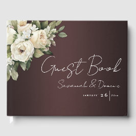 Libro De Visitas Boda Boho Burgundy and White Rose Bouquet