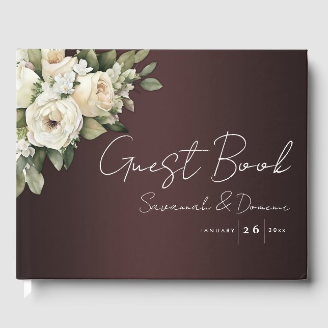Libro De Visitas Boda Boho Burgundy and White Rose Bouquet (Anverso)