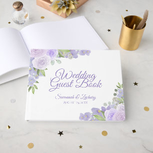 Libro De Visitas Boda Boho Chic Floral Lila Púrpura Rústica