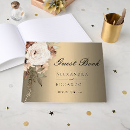 Libro De Visitas Boda Boho Elegant Gold y Wildflowers