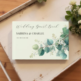 Libro De Visitas Boda Boho Elegante de Eucalipto Verde Salvia
