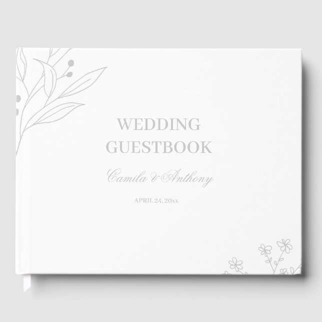 Libro De Visitas Boda Boho Floral de Esquina Plateada (Anverso)