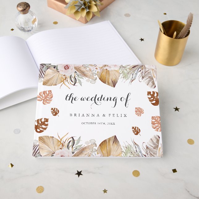 Libro De Visitas Boda Boho Neutral Rústica (Anverso Abierto)