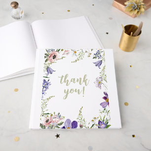 Libro De Visitas Boda bordeado por la flor morada y crema