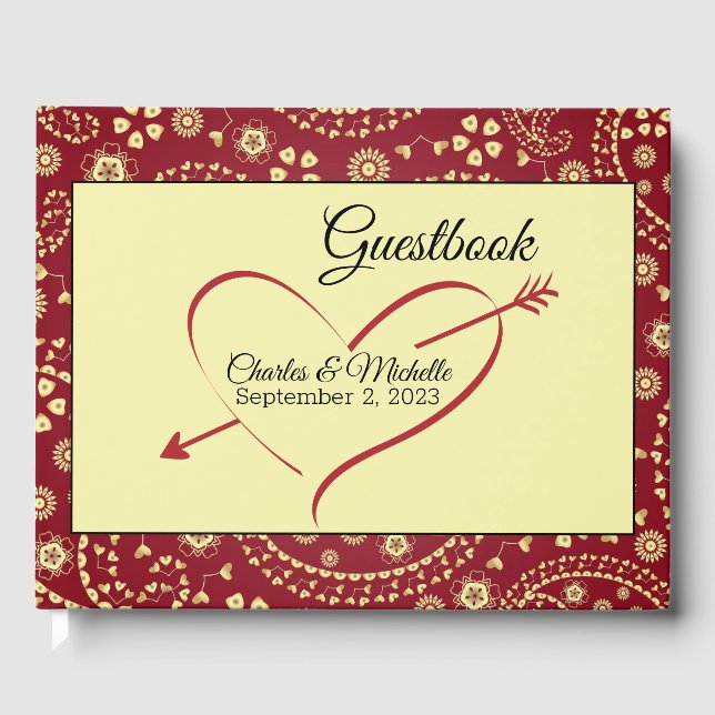 Libro de visitas boda Borgoña, Beige, Paisley (Anverso)