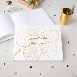 Libro De Visitas Boda Botánica de Arte de Línea Floral Dorada