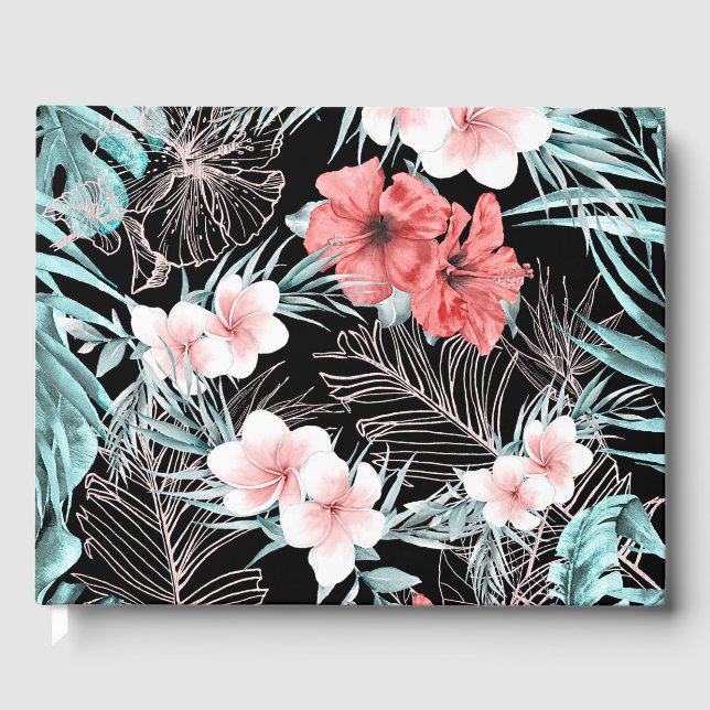 Libro De Visitas Boda Botánica Elegante Tropical de Oro Rosa (Anverso)