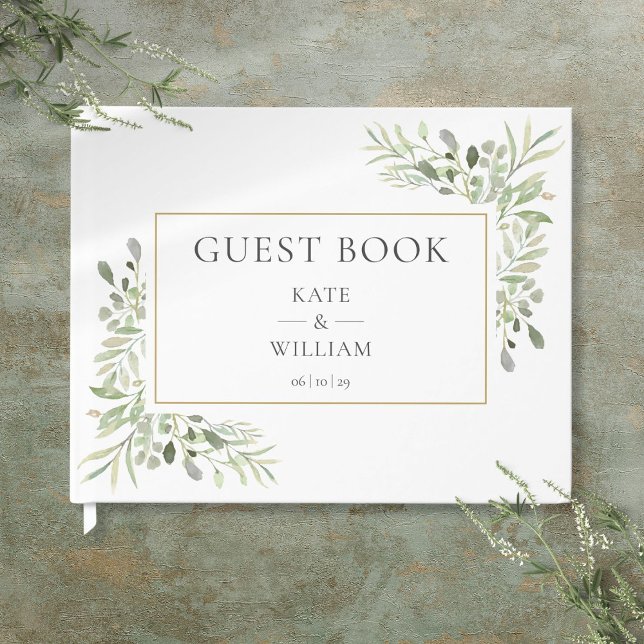 Libro De Visitas Boda Botánica Moderna Elegante (Greenery Botanical Modern Elegant Wedding Guest Book)