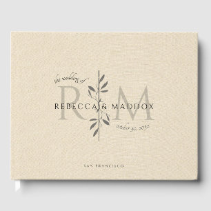 Libro De Visitas Boda Botánica Monograma Crema Elegante