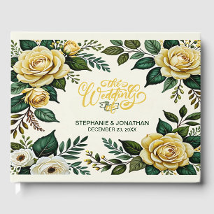 Libro De Visitas Boda botánico amarillo crema y verde tierra