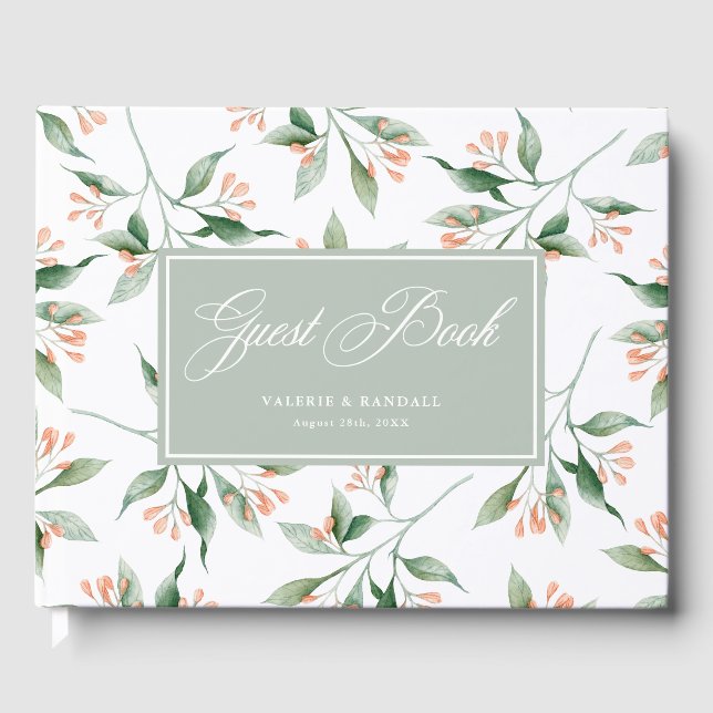 Libro De Visitas Boda botánico de acuarela simple y elegante (Anverso)