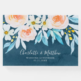 Libro De Visitas Boda botánico de color azul moderno