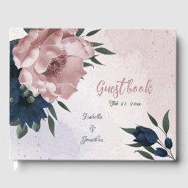 Libro De Visitas boda botánico de flores rosadas y marinas