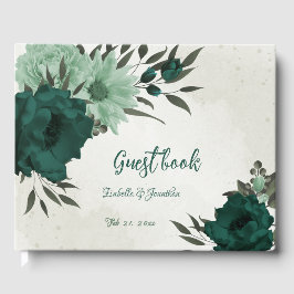 Libro De Visitas boda botánico de flores verdes esmeraldas