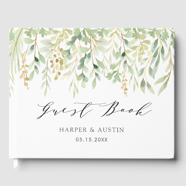 Libro De Visitas Boda botánico de follaje verde (Anverso)