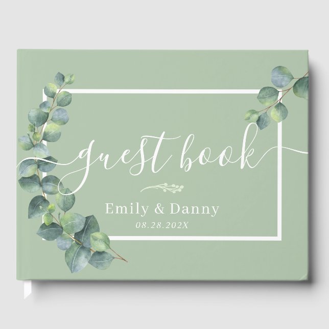 Libro De Visitas Boda Botánico Elegant Sage Green Guest Book (Anverso)