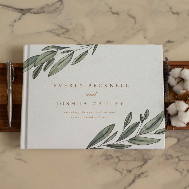 Libro De Visitas Boda Botánico Evergreen Romántico (Romantic Evergreen Botanical Wedding Guest Book)