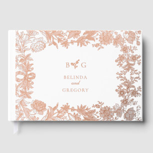 Libro De Visitas Boda botánico floral de Relieve metalizado dorado 