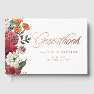 Libro De Visitas Boda Botánico Red Amaryllis y Florals Otoño