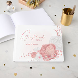 Libro De Visitas boda botánico romántico rosa y blanco