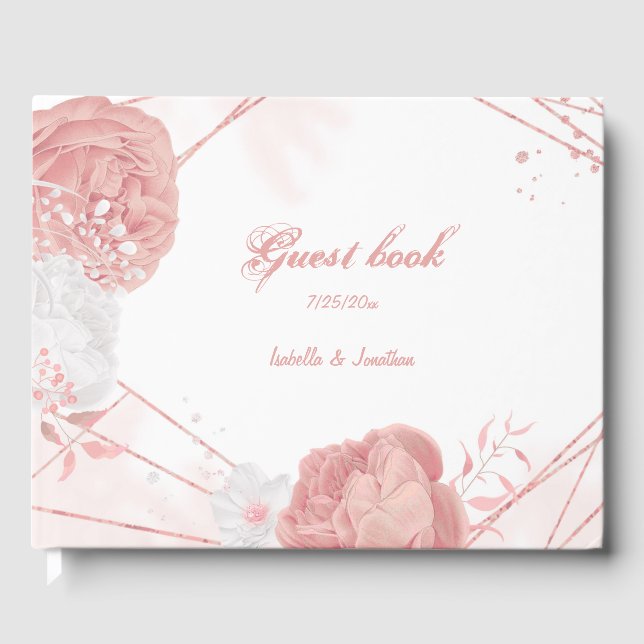 Libro De Visitas boda botánico romántico rosa y blanco (Anverso)