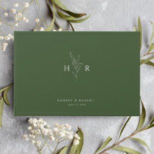 Libro De Visitas Boda botánico simple verde mínimo monograma