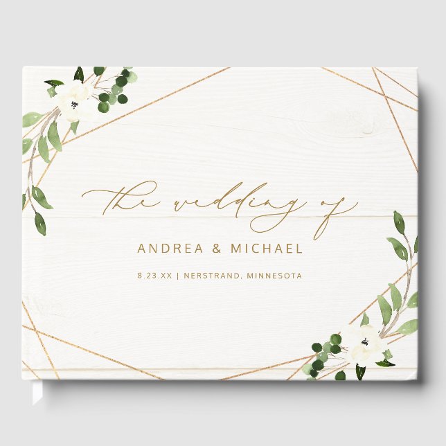 Libro De Visitas Boda Bridal Shower Geométrica Greenerenery Gold (Anverso)