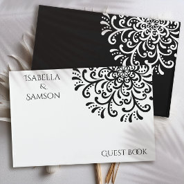 Libro De Visitas Boda brillante blanco y negro caprichoso