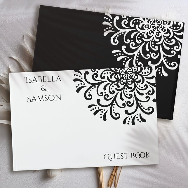 Libro De Visitas Boda brillante blanco y negro caprichoso (Subido por el creador)