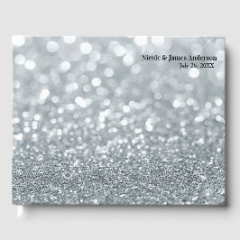 Libro De Visitas Boda Brillo Glamour Bokeh Plateado Blanco Respland