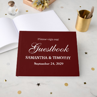 Libro De Visitas Boda Burgundy Boho Simple Moderna Minimalista